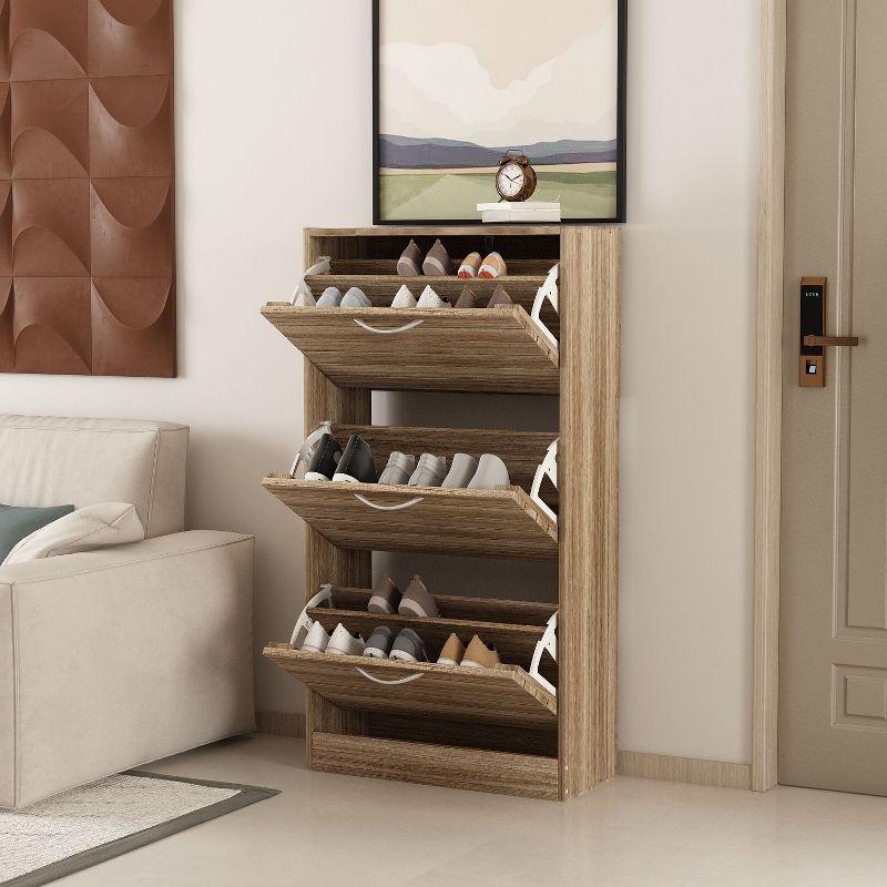 FUFU&GAGA Brown Entryway Modern Shoe Storage Rack Organizer with 3 Drawers