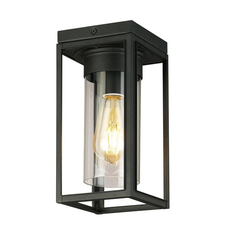 1-Light Walker Hill Outdoor Flush Mount Matte Black - EGLO: ETL Listed, Semi-Flush, Glass Shade, Steel Body