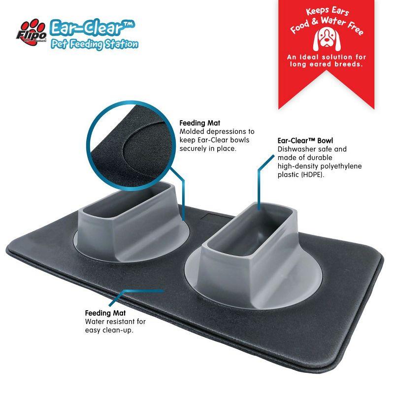 Flipo Ear Clear Innovative Pet Feeding Station With 2 Gray Bowls - Promotes Natural Eating Posture