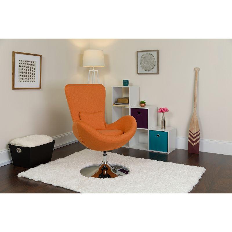 High Back Orange Fabric Swivel Reception Chair with Chrome Base