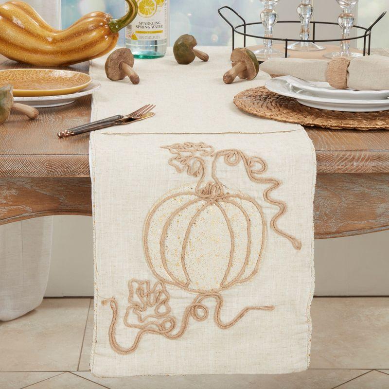 Saro Lifestyle Jute Table Runner With Embroidered Pumpkin Design, 13"x72", Beige