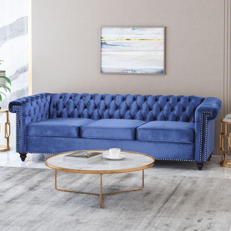 Christopher Knight Home Parkhurst 3 Seater Sofa with Nailhead Trim, Midnight Blue