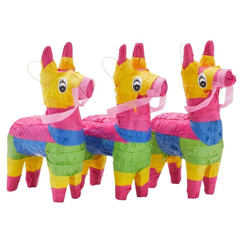 Mini Multicolor Tissue Paper Donkey Pinatas for Birthday Parties, 3 Pack