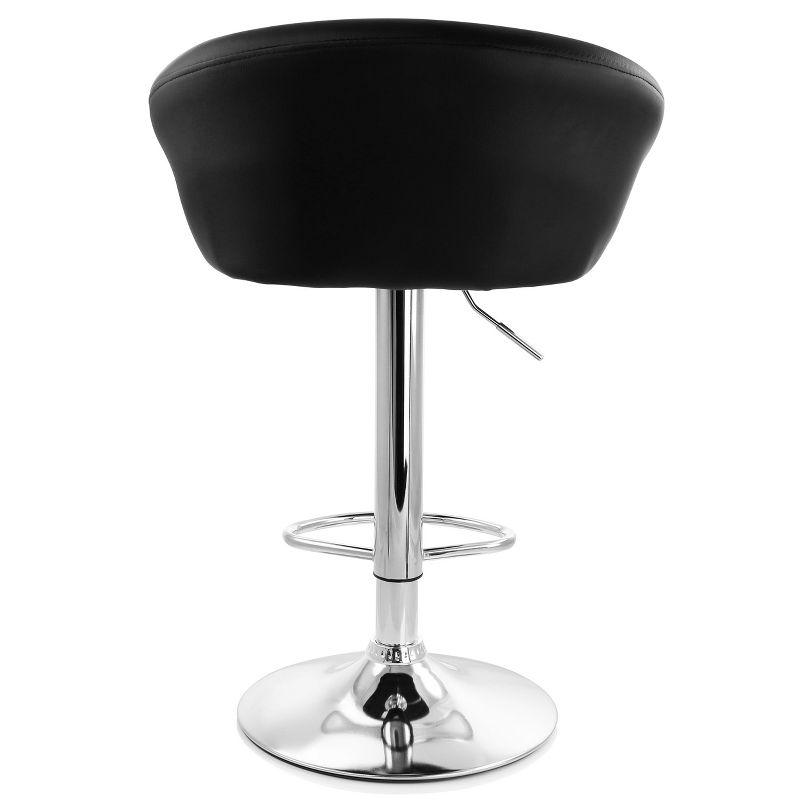 Modern Adjustable Swivel Black Leather & Metal Bar Stool Set