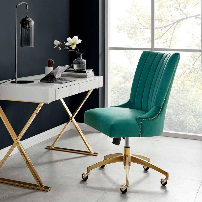 Empower Channel Tufted Performance Velvet Office Chair Gold Teal - Modway: Swivel Desk Chair with Casters, Adjustable Height