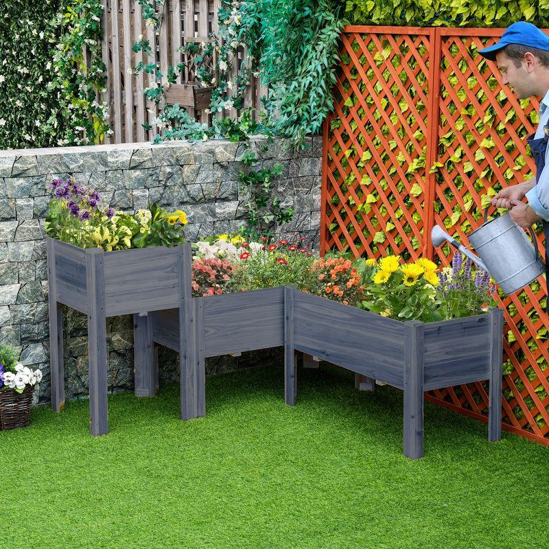 Elevated Gray Wood Garden Bed Trio for Deck and Yard