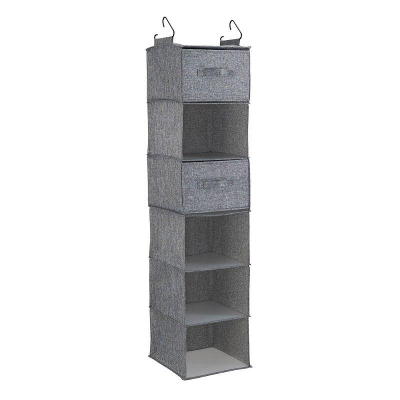 Household Essentials 6 Shelf Hanging Organizer Graphite Linen: Closet Hanging Storage, Fixed Shelves, Gray, 48" Height