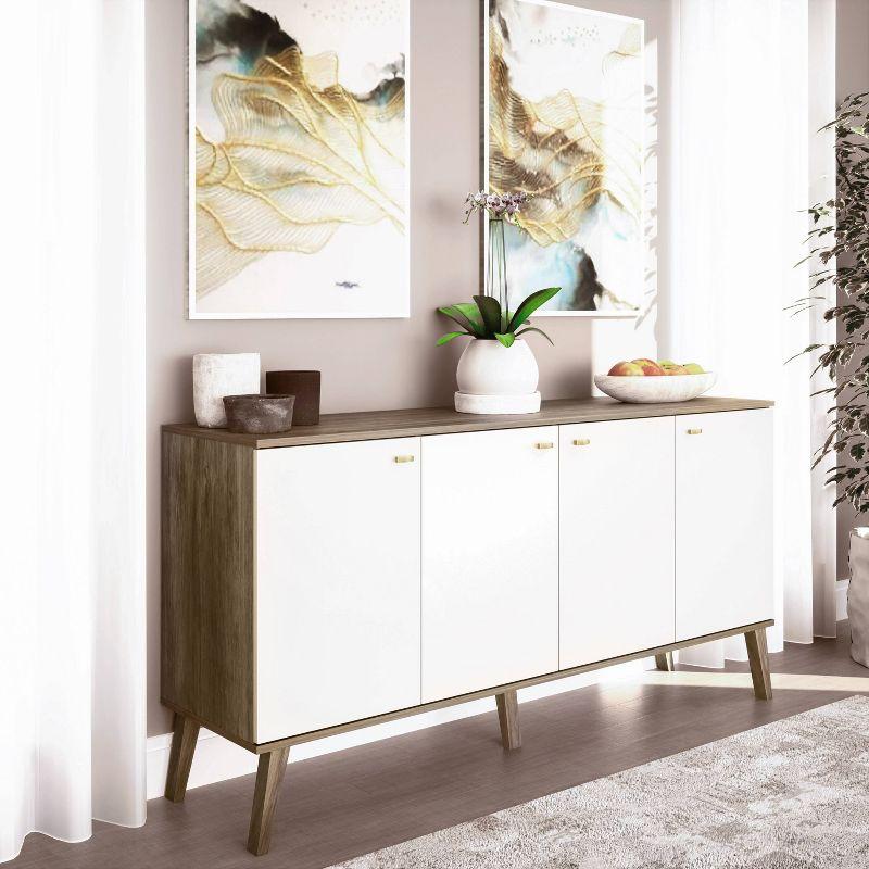 Milo Mid-Century Modern 4 Door Buffet Server Gray/White - Prepac: Laminated Composite Wood, Adjustable Shelves