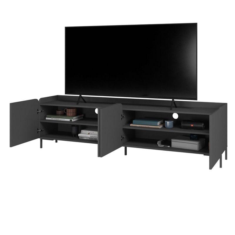 Manhattan Comfort 2pc Bogardus TV Stand for TVs up to 65" and 2 Door Accent Cabinet Set Black: Mid-Century Modern, Particle Board Construction