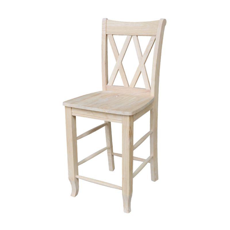 International Concepts 24" Double X Back Counter Height Barstool Unfinished: Solid Wood, Kitchen Island Seating