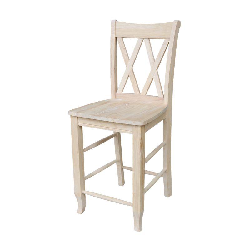 24" Double X Back Counter Height Barstool Unfinished - International Concepts: Solid Wood, Kitchen Island Seating