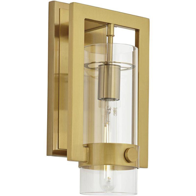 Possini Euro Design Derina Modern Wall Sconce Warm Gold Metal Hardwire 7" Fixture Clear Glass Shade for Bedroom Bathroom Bedside