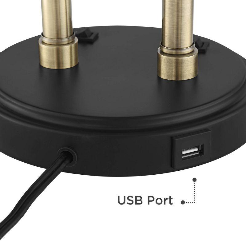 Possini Euro Design Sentry Modern Mid Century Desk Lamp 23" High Black Brass with USB Charging Port LED Adjustable Cone Shade for Bedroom Living Room