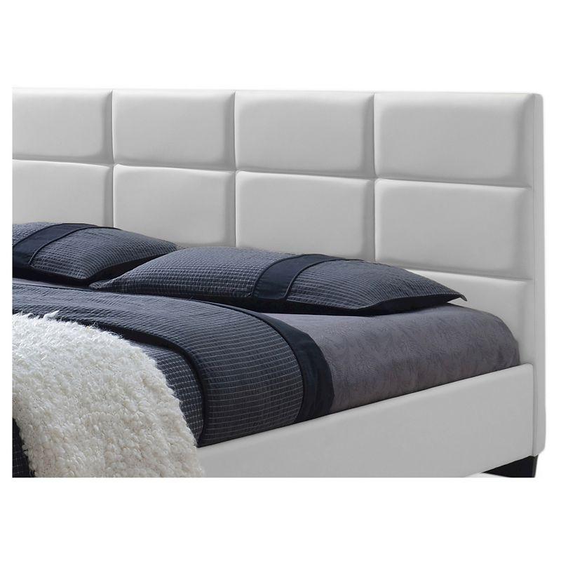 Elegant White Faux Leather Full Platform Bed with Tufted Headboard