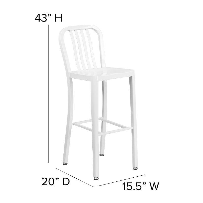 Sleek White Metal Indoor-Outdoor Barstool with Vertical Slat Back