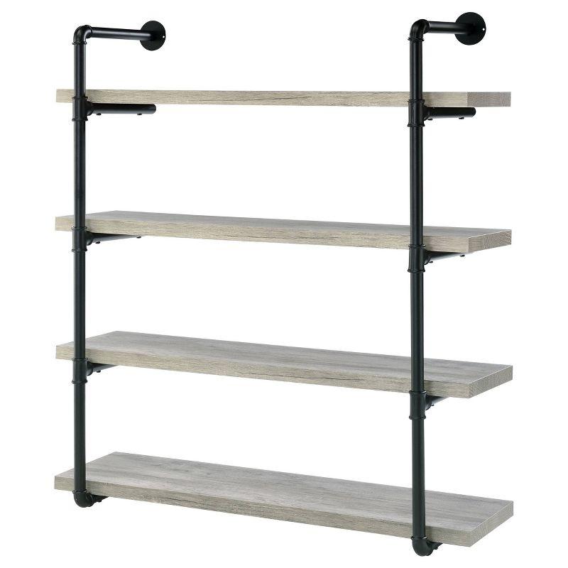 39" Elmcrest 4 Shelf Wall Bookcase with Black Frame Gray Driftwood - Coaster: Industrial Style Storage