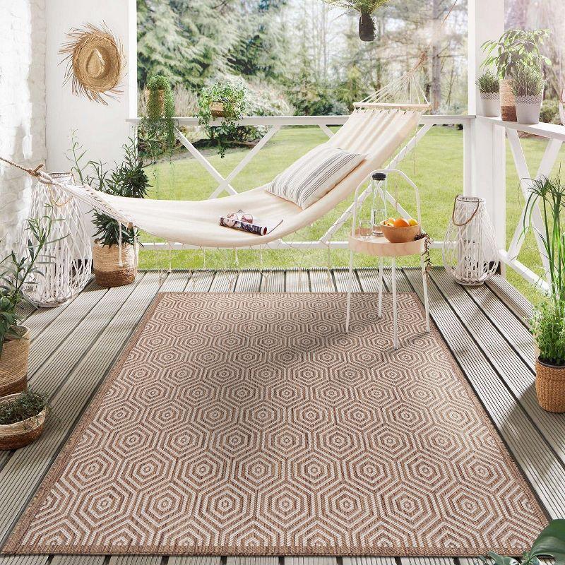 World Rug Gallery Modern Geometric Textured Flat Weave Indoor/Outdoor Area Rug - BROWN 7'10"X10'