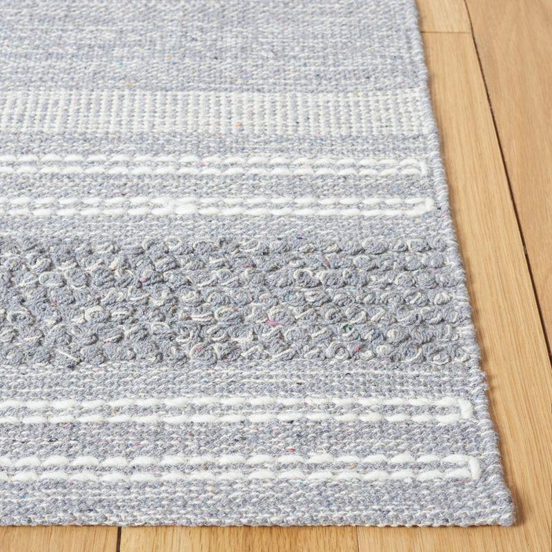 Gray and White Striped Wool Cotton 6' x 9' Area Rug