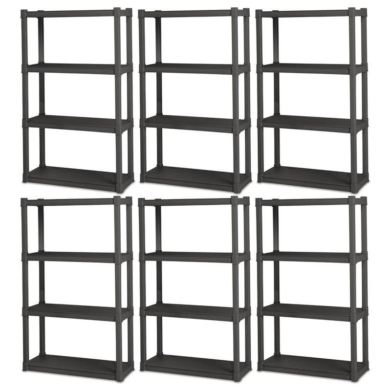 Flat Gray 4-Shelf Durable Plastic Storage Unit, 6 Pack