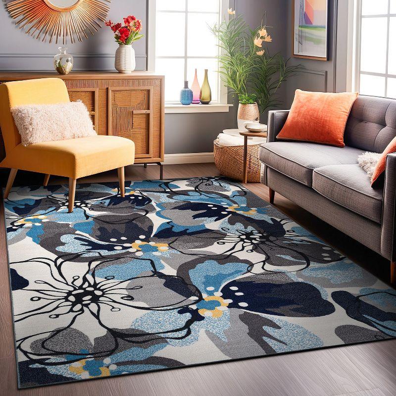 World Rug Gallery Modern Floral Non-Slip (Non-skid) Indoor Area Rug - Gray 5'3" x 7'3"