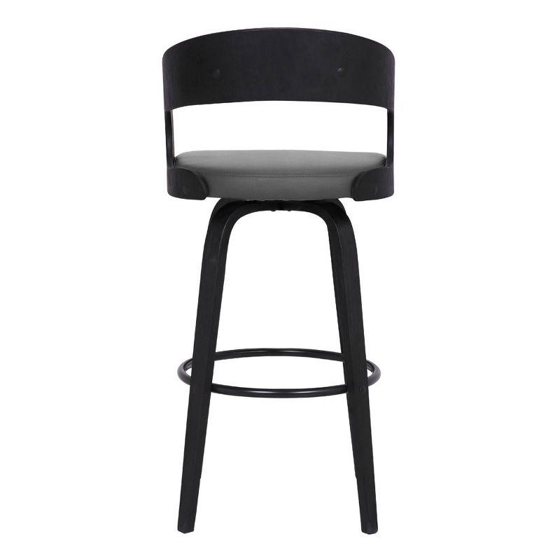 Gray Faux Leather and Black Wood Swivel Barstool