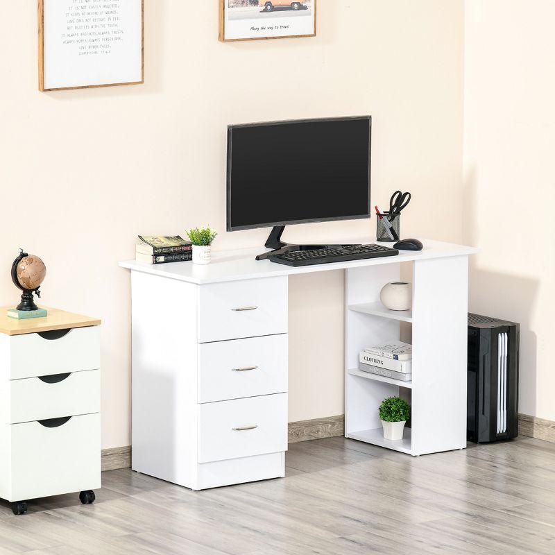 White Modern Writing Desk with Drawers and Shelves