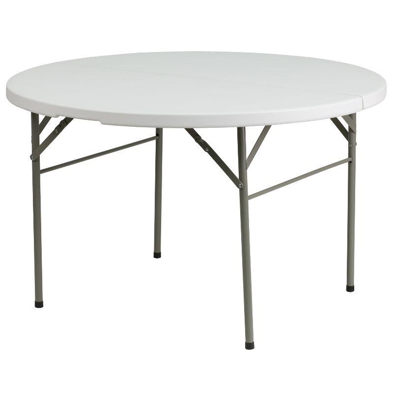 Emma and Oliver 4-Foot Round Bi-Fold Granite White Plastic Event Folding Table with Handle