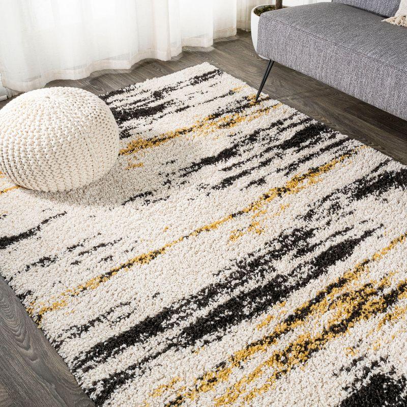 8'x10' Nova Modern Bold Strie' Shag Area Rug, Beige/Black/Yellow - JONATHAN Y
