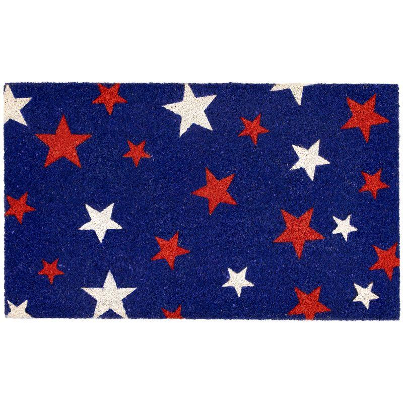 Blue Coir Red and White Stars Patriotic Outdoor Doormat