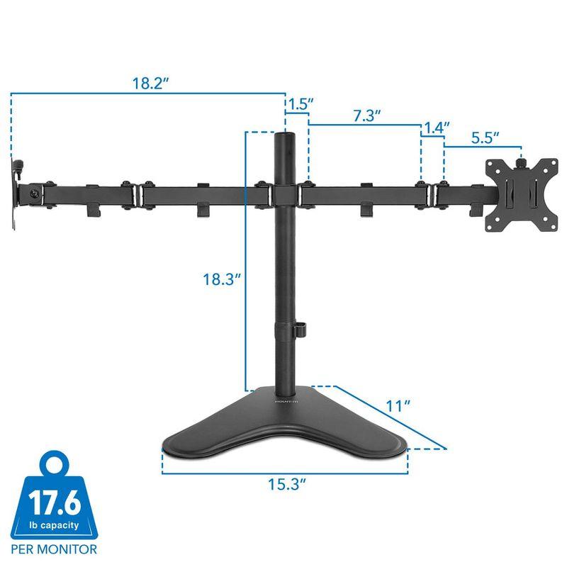 Mount-It! Double Monitor Desk Stand Fits 21 - 32 Inch Computer Screens | Freestanding Base | 2 Heavy Duty Full Motion Adjustable Arms