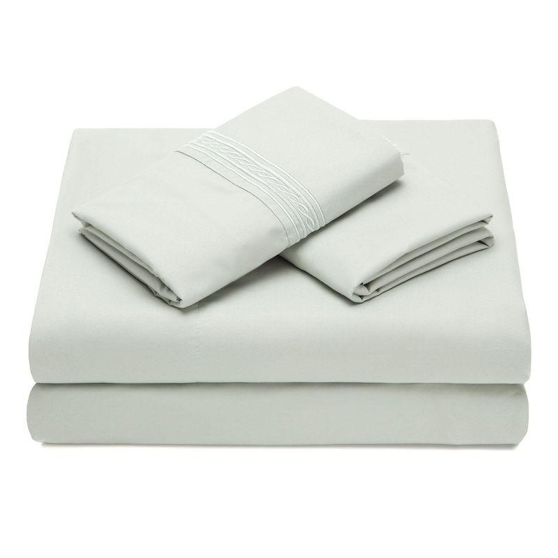 Sage Pearl Embroidered Microfiber Queen Sheet Set