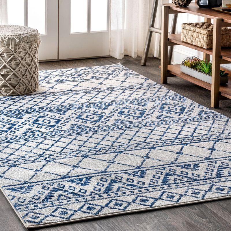 Blue Synthetic Reversible Rectangular 8' x 10' Area Rug