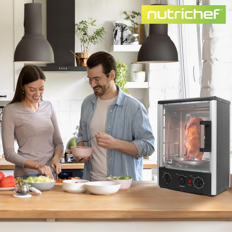 Nutrichef Vertical Countertop Oven with Rotisserie, Bake, Broil, & Kebab Rack Functions - Adjustable Settings - 2 Shelves