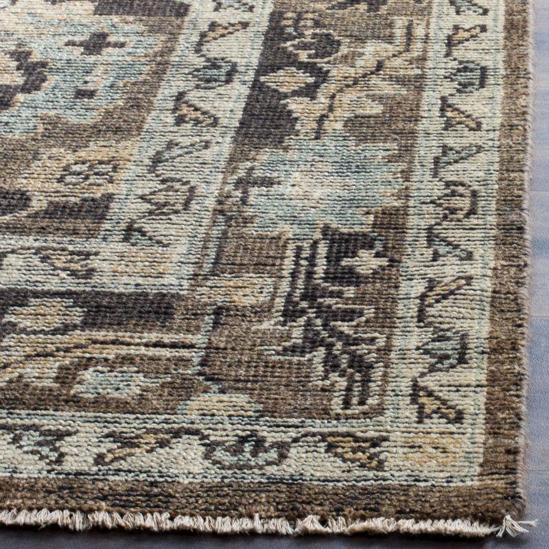 Hand-Knotted Brown Wool Floral Motif 6' x 9' Area Rug