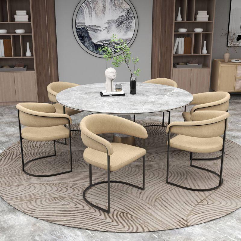 LeisureMod Aero Modern Curve-Back Dining Arm Chair with Leather Upholstery and Metal Legs – Accent Seating for Dining Rooms, Kitchens, or Offices