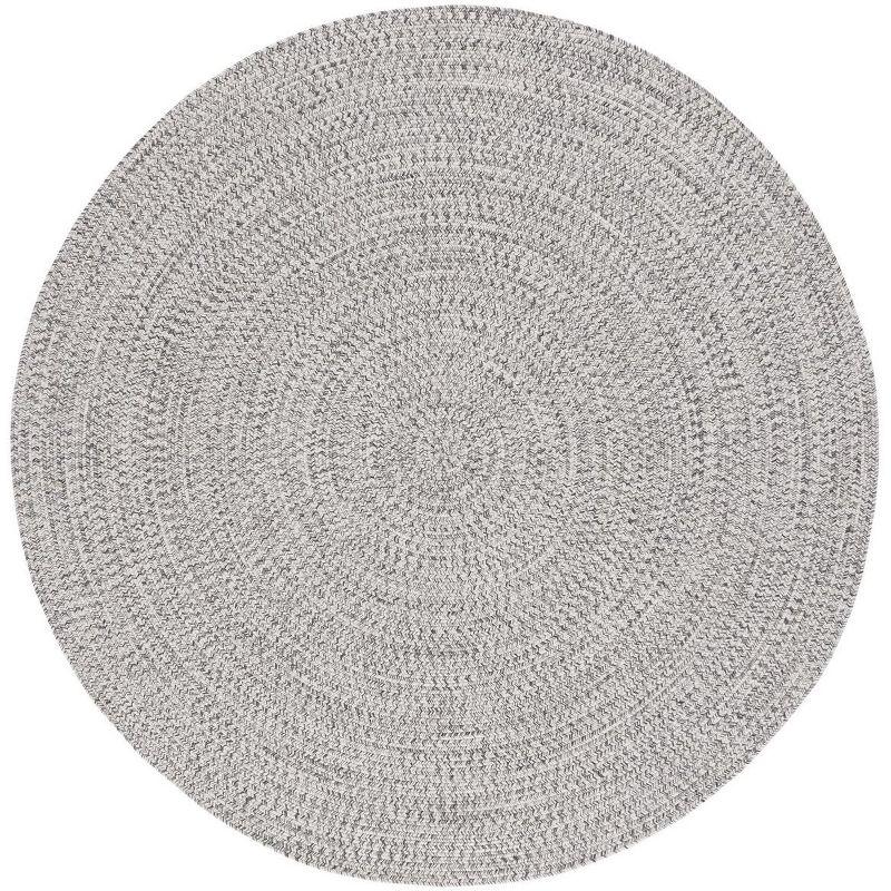 Braided BRA201 Machine Washable UV & Stain Resistant Non-Shedding Hand Woven Indoor/Outdoor Area Rug - Grey/Ivory - 6' Round - Safavieh
