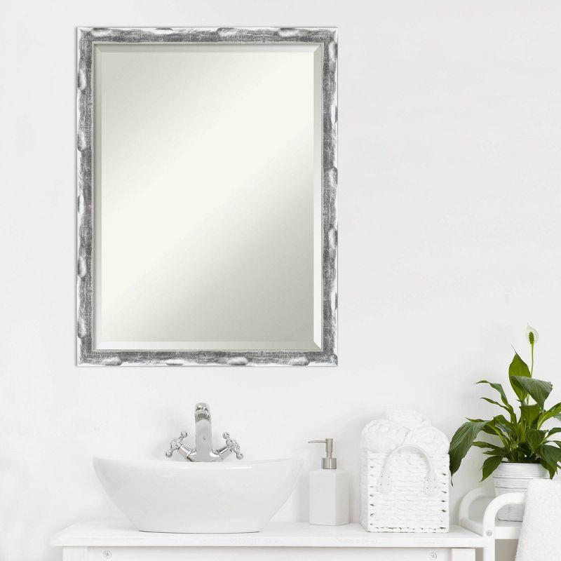 Amanti Art 20" x 26" Scratched Wave Framed Bathroom Vanity Wall Mirror Chrome : Modern Rectangle, Wall Mount