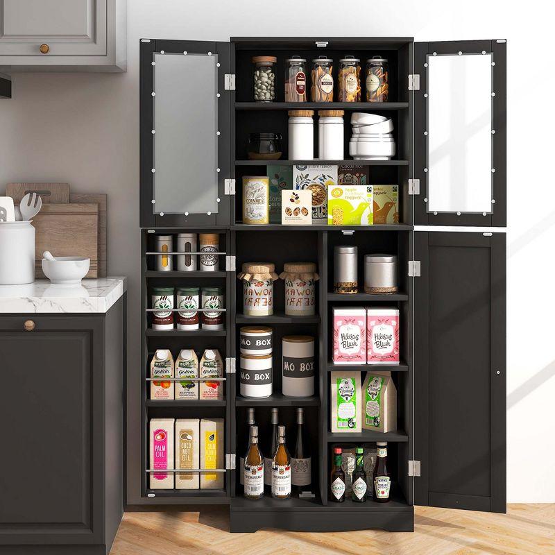 Costway 63.5" Tall Kitchen Pantry Storage Cabinet with Glass Door Storage Shelves Black/White