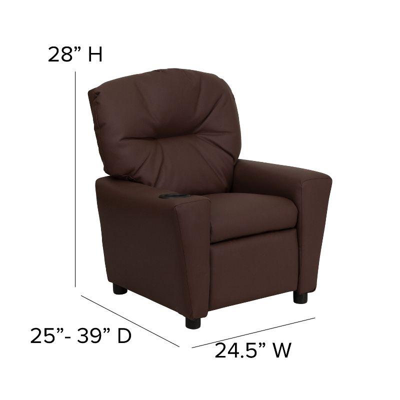 Cozy Brown LeatherSoft Kids Recliner with Built-in Cup Holder