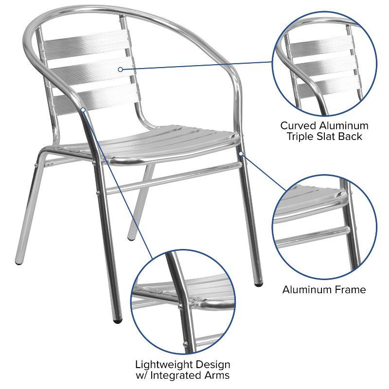 Silver Aluminum Indoor-Outdoor Stackable Dining Chair with Arms