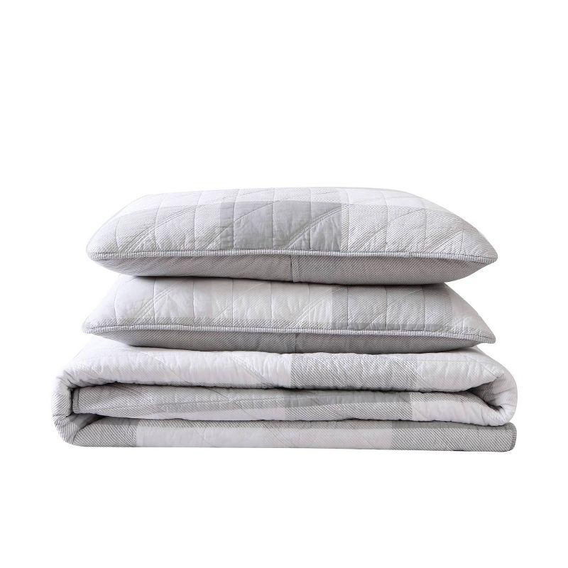 Gray Twin Cotton Reversible Quilt Set with Sham