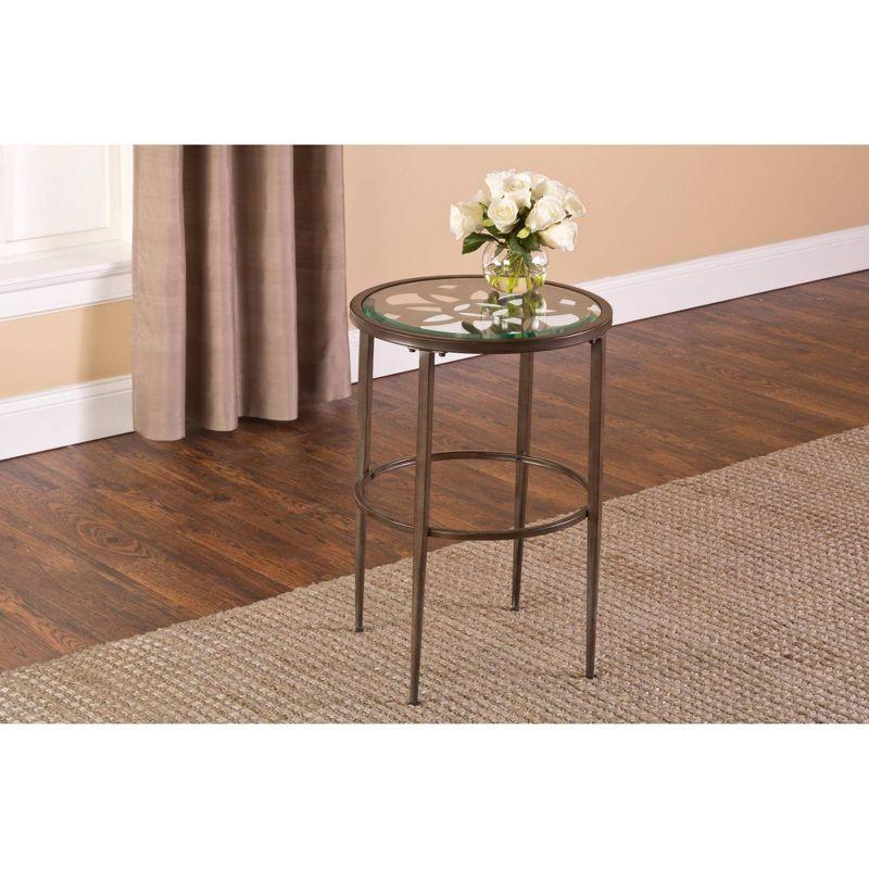 Marsala Boho-Inspired Metal & Glass Round End Table in Gray with Brown Rub