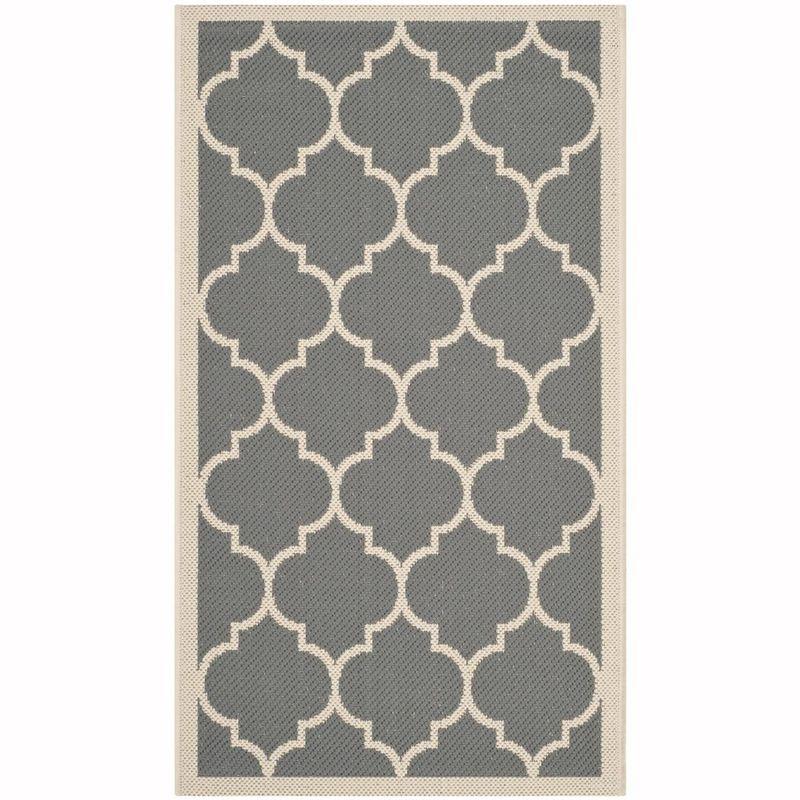 Anthracite and Beige Geometric Synthetic Indoor/Outdoor Area Rug, 2'7" x 5'