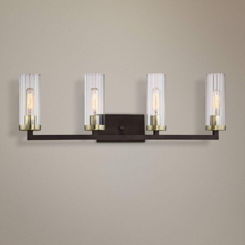 Minka Lavery Modern Wall Light Aged Kingston Bronze Hardwired 32 3/4" 4-Light Fixture Ribbed Cylinder Glass for Bathroom Vanity