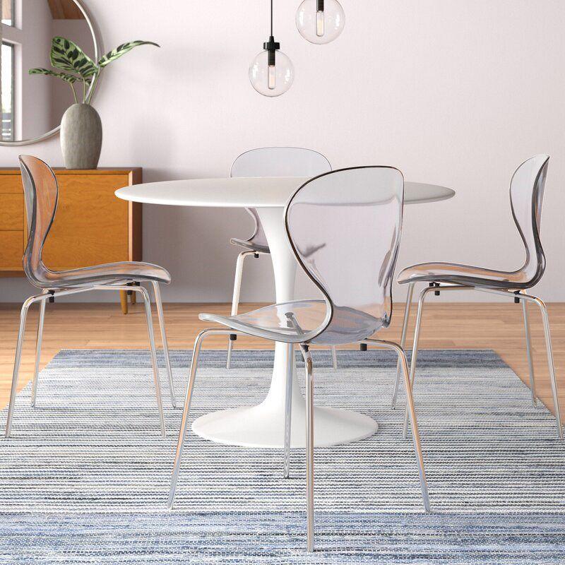 LeisureMod Oyster Modern Acrylic Dining Chair with Molded Seat and Chrome Legs, Stackable Design for Kitchen, Dining Room, Office, Lounge, or Cafe