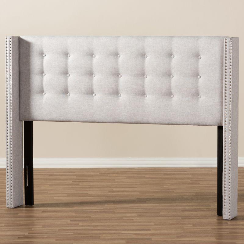 King Ginaro Modern Tufted Nail Head Winged Headboard Gray - Baxton Studio: Upholstered, Contemporary Design