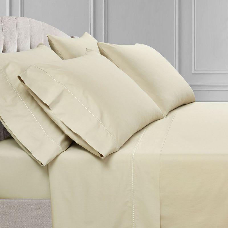 Neutral Queen Cotton Embroidered 6-Piece Sheet Set