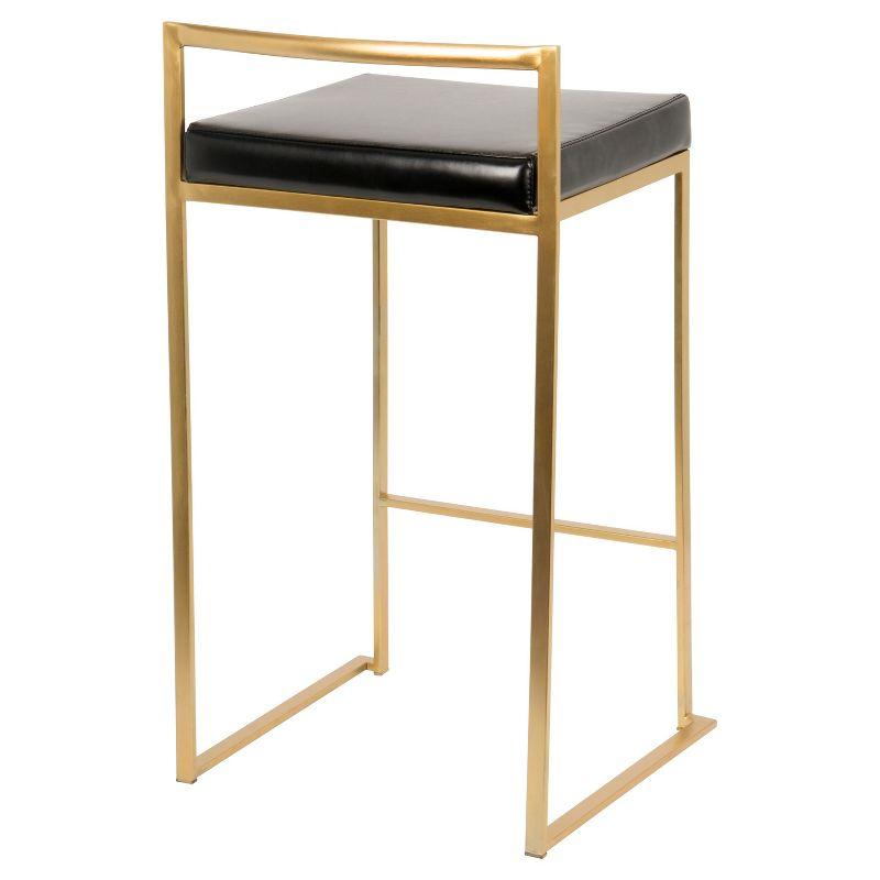 Set of 2 27" Fuji Contemporary Counter Height Barstool Black - Lumisource: Padded, Stackable, Metal Frame, Faux Leather