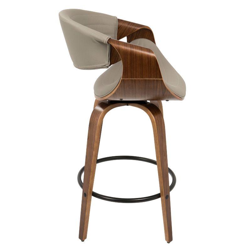 Set of 2 Symphony Upholstered Counter Height Barstools Gray/Walnut - LumiSource: Mid-Century, Faux Leather, Wood Legs