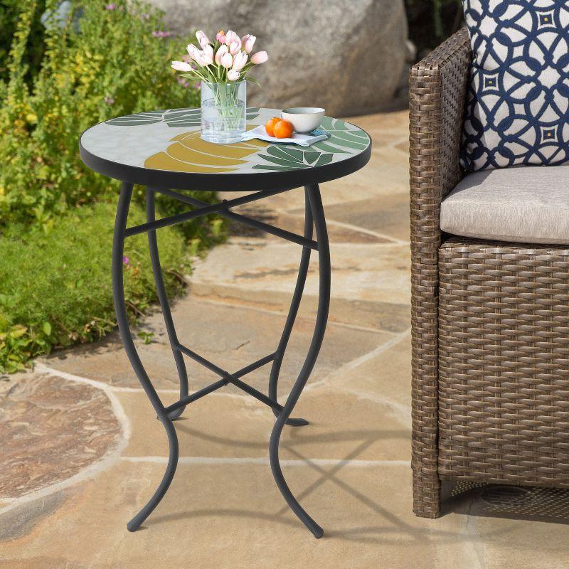 Multi-Color Mosaic Glass and Iron Outdoor Accent Table